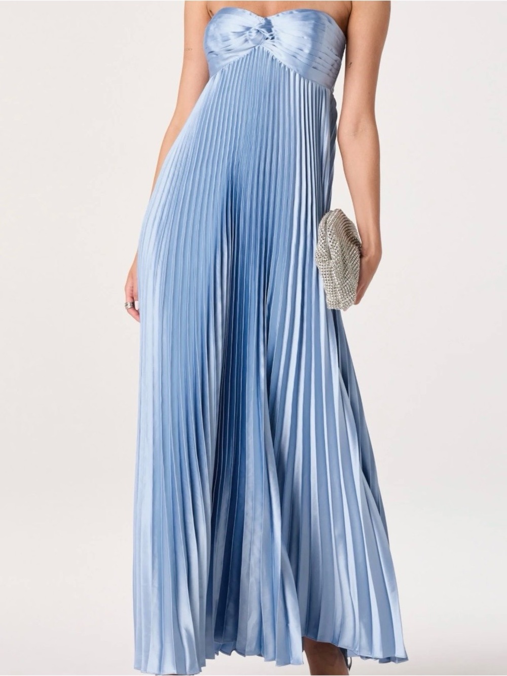 ASTR The Label Cyrina Plissé Strapless Maxi Gown in Blue